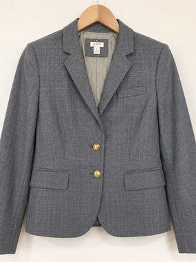 J.Crew Schoolboy Blazer Gray Wool Blend Gold Button Career Preppy Size 2